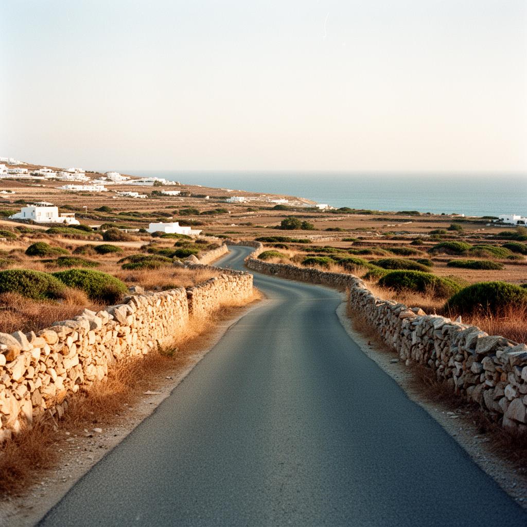 Narrow road between whitewashed Mykonos houses