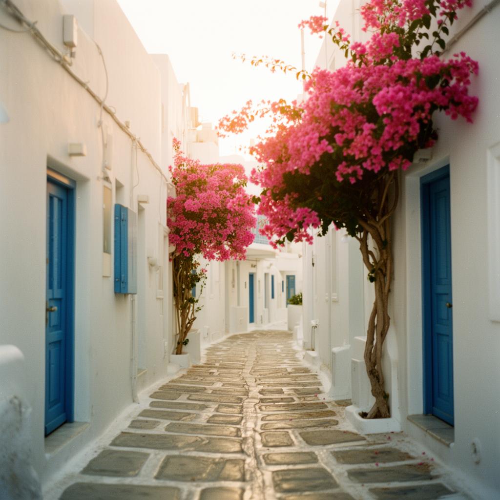Mykonos sunrise over whitewashed streets